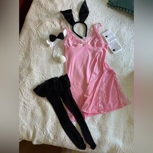 Elegant Pink Lace BABY doll with Black Accessories ( sexy Bunny)